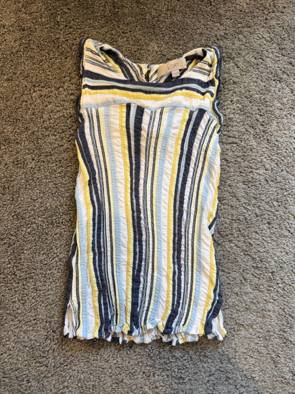 LOFT Yellow Navy White Striped Sleeveless Top